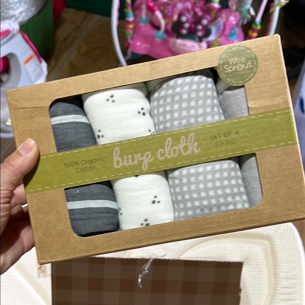 WeeSprout Organic Cotton Burp Cloth Set - Gray and White